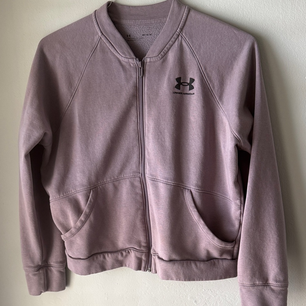 Under Armor rival fleece bomber jacket soft lavender color